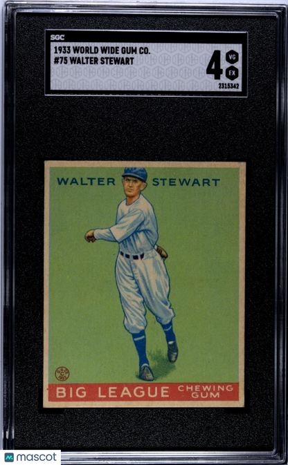 1933 Goudey World Wide Gum Co. #75 Walter Stewart Senators SGC 4