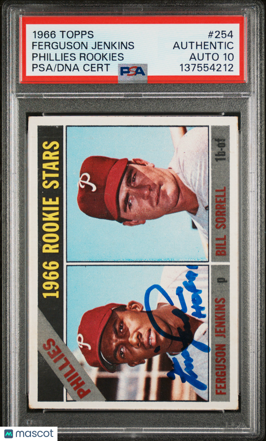 1966 Topps #254 Ferguson Jenkins Rookie HOF Signed PSA Auto 10
