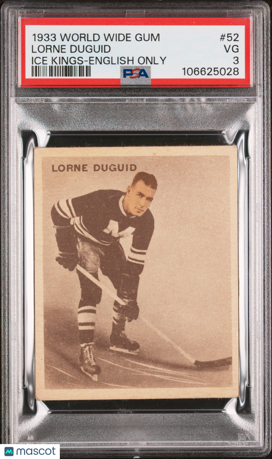 1933 World Wide Gum Ice Kings #52 Lorne Duguid Maroons English Only PSA 3