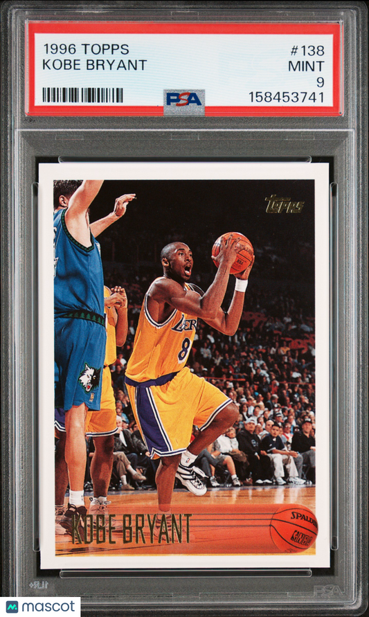 1996 Topps #138 Kobe Bryant Rookie HOF Lakers PSA 9 Well Centered