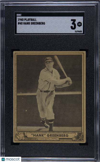 1940 Playball #40 Hank Greenberg Tigers SGC 3 Well Centered