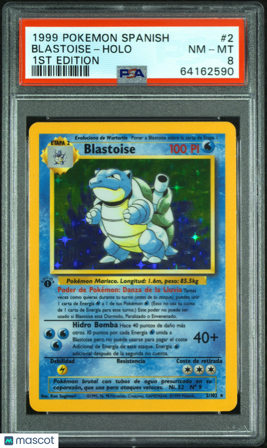 1999 Pokemon Spanish Blastoise #2 Spanish 1ST Edition PSA 8