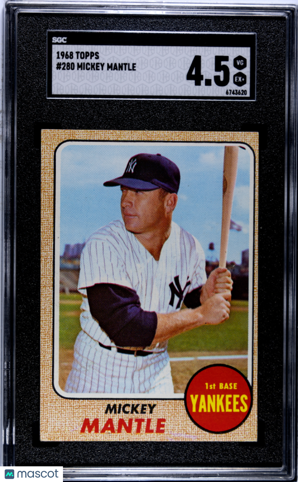 1968 Topps #280 Mickey Mantle Yankees SGC 4.5