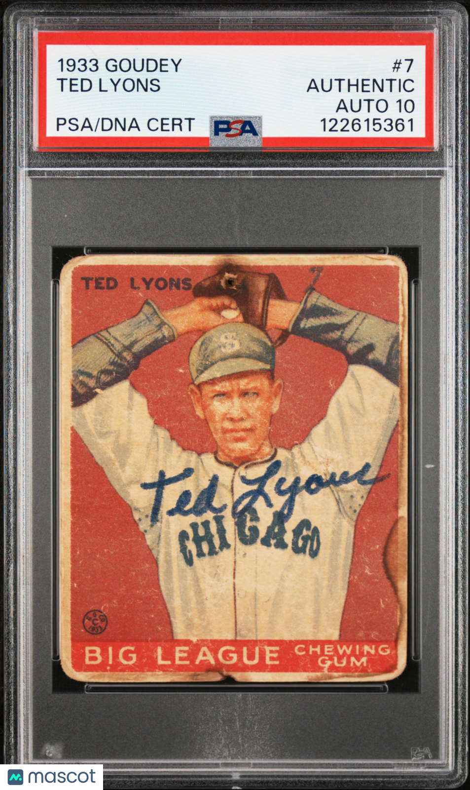 1933 Goudey #7 Ted Lyons Signed White Sox PSA Authentic Auto 10