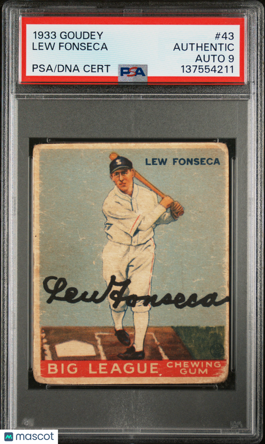 1933 Goudey #43 Lew Fonseca White Sox PSA Authentic Auto 9
