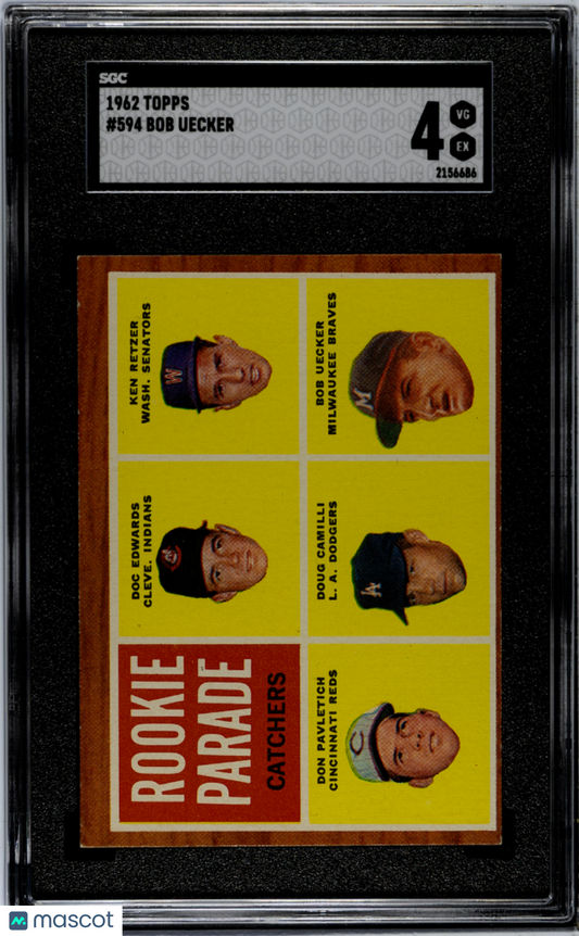 1962 Topps #594 Bob Uecker Rookie Braves SGC 4