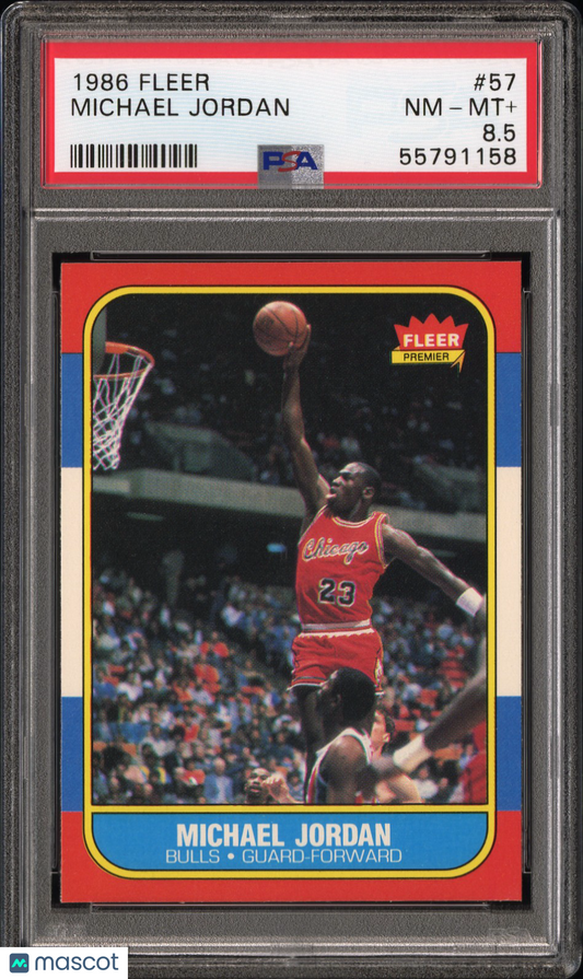 1986 Fleer #57 Michael Jordan Rookie HOF Bulls PSA 8.5 Well Centered