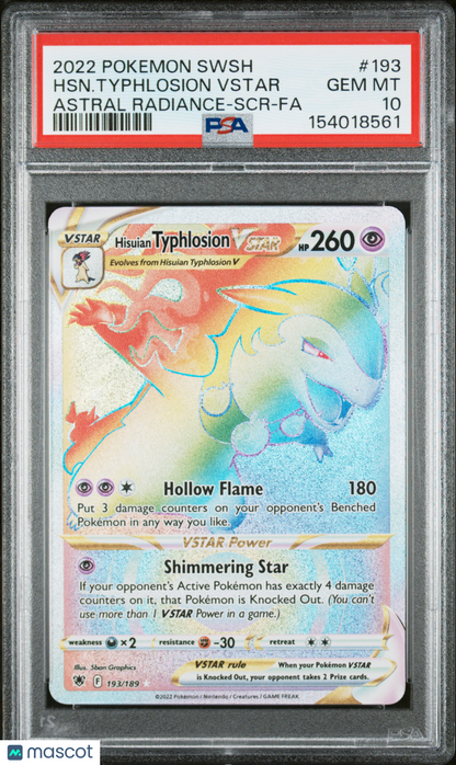2022 Pokemon Sword & Shield Astral Radiance #193 HSN. Typhlosion VSTAR  PSA 10