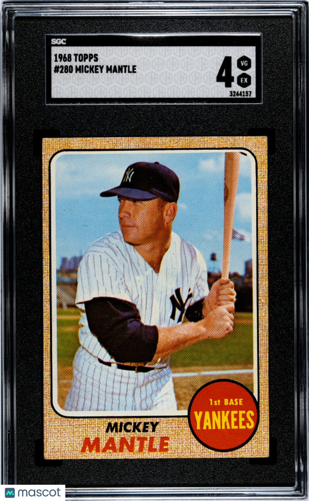 1968 Topps #280 Mickey Mantle Yankees SGC 4