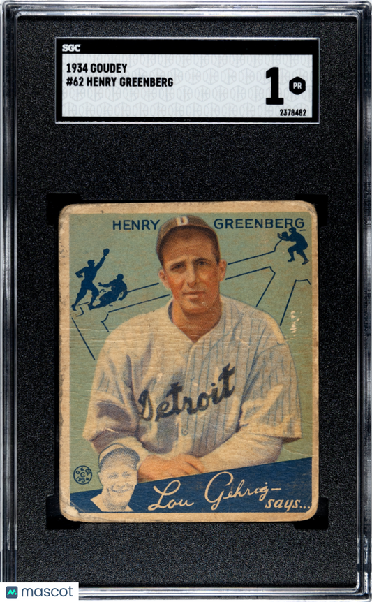 1934 Goudey #62 Hank Greenberg Rookie HOF Tigers SGC 1