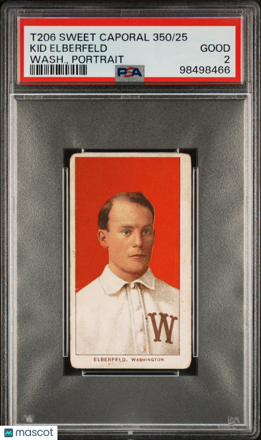T206 Kid Elberfeld Portrait Washington Variation PSA 2 Sweet Caporal Back