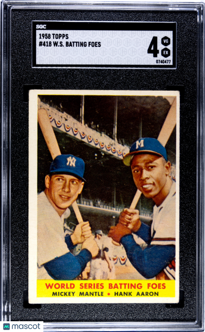 1958 Topps #418 World Series Batting Foes w/ Mickey Mantle & Hank Aaron SGC 4