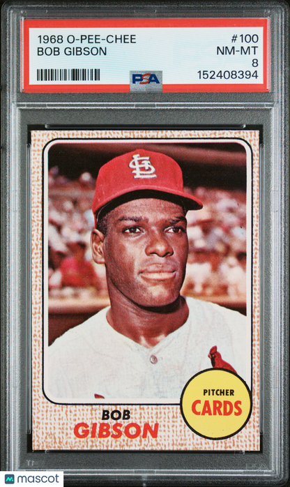 1968 OPC O-Pee-Chee #100 Bob Gibson Cardinals PSA 8
