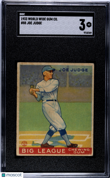 1933 Goudey World Wide Gum Co. #88 Joe Judge Dodgers SGC 3
