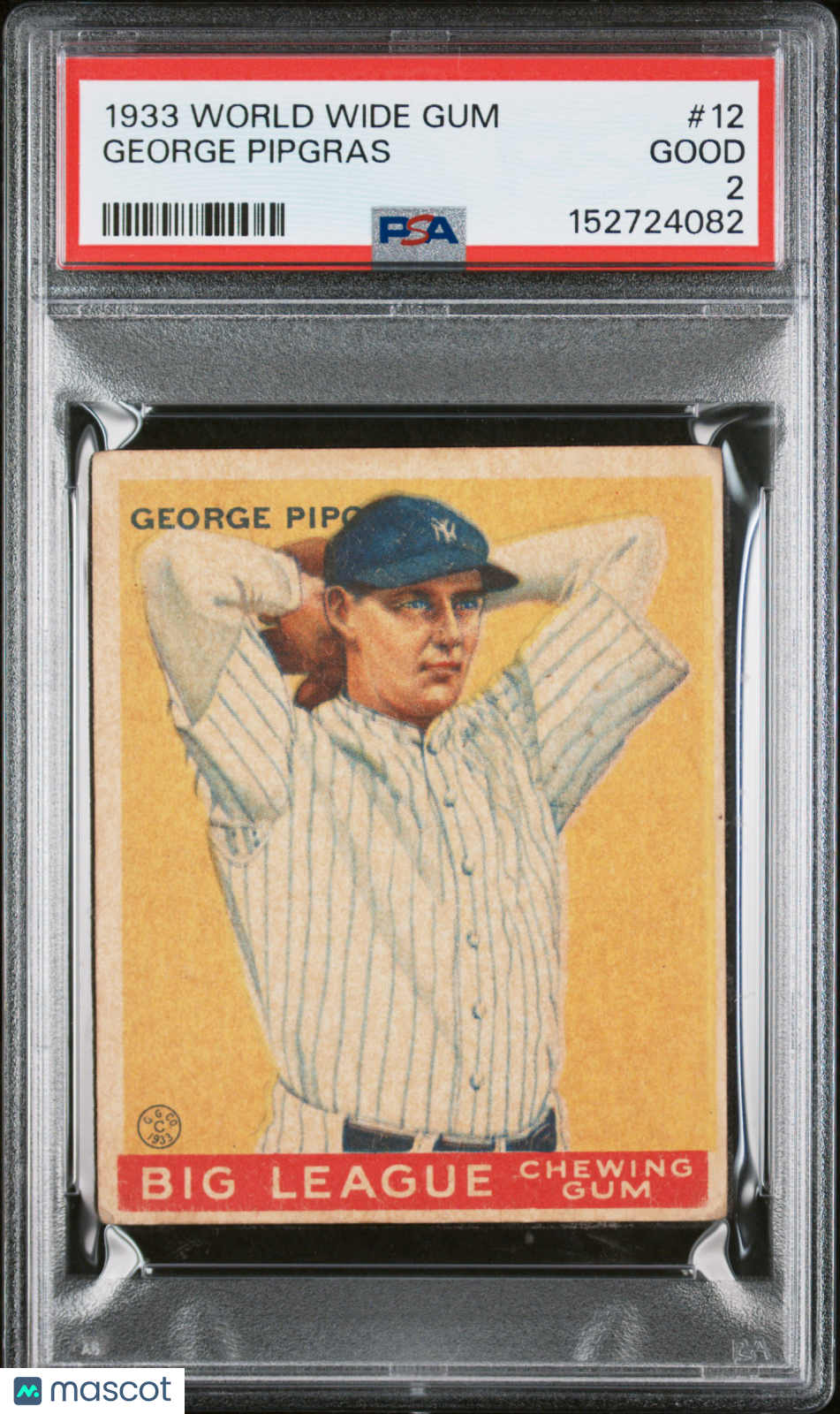 1933 Goudey World Wide Gum #12 George Pipgras Yankees PSA 2