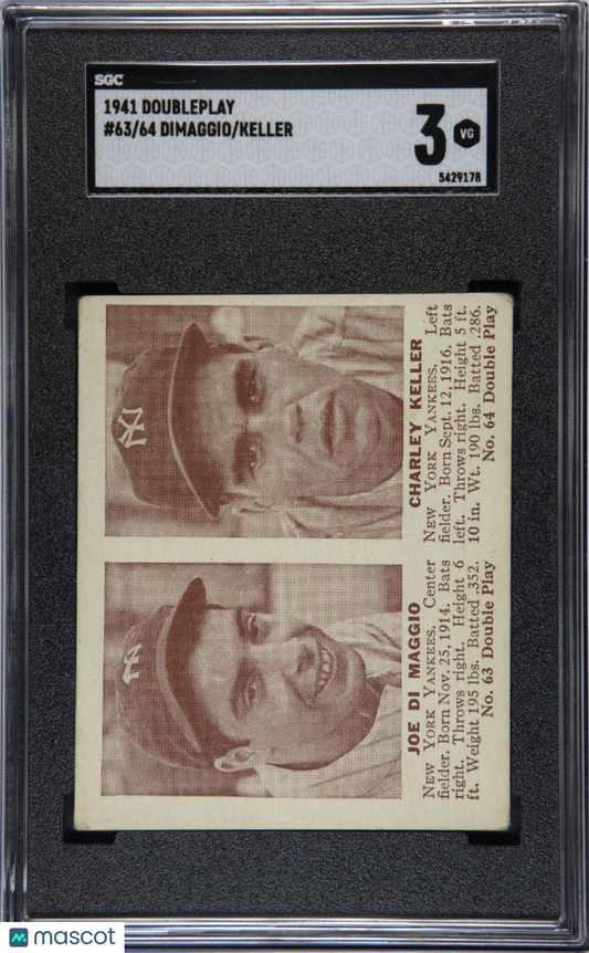 1941 Double Play #63/64 Joe Dimaggio Charley Keller Yankees SGC 3