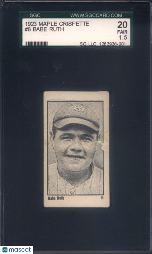 1923 Maple Crispette V117 #8 Babe Ruth Yankees SGC 1.5