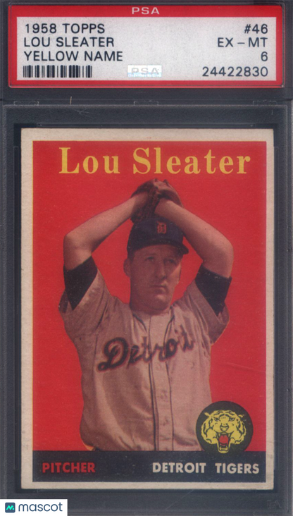 1958 Topps #46 Lou Sleater Yellow Name Tigers PSA 6
