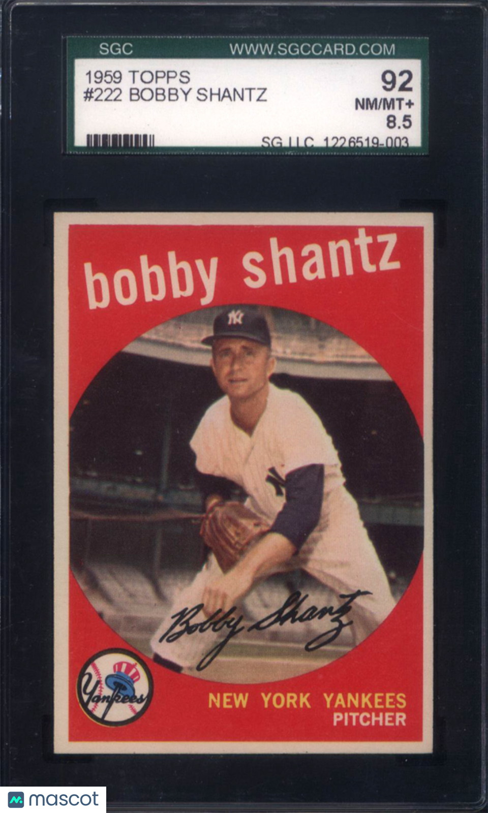 1959 Topps #222 Bobby Shantz Yankees SGC 8.5 pop 1 (None Higher)